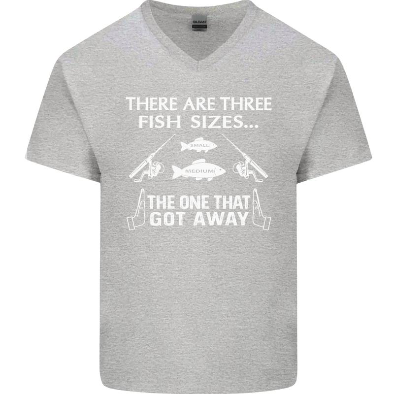 There Are Three Fish Sizes Funny Fishing Mens V-Neck Cotton T-Shirt Sports Grey