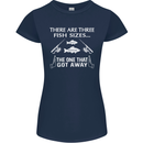 There Are Three Fish Sizes Funny Fishing Womens Petite Cut T-Shirt Navy Blue