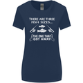 There Are Three Fish Sizes Funny Fishing Womens Wider Cut T-Shirt Navy Blue
