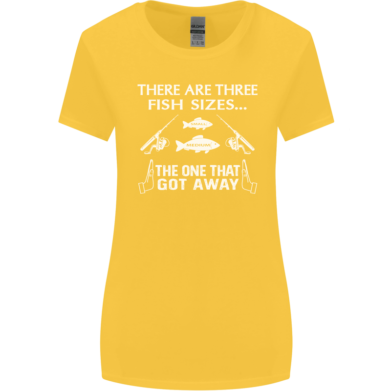 There Are Three Fish Sizes Funny Fishing Womens Wider Cut T-Shirt Yellow