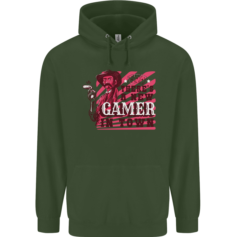 There's a New Gamer in Town Gaming Mens 80% Cotton Hoodie Forest Green