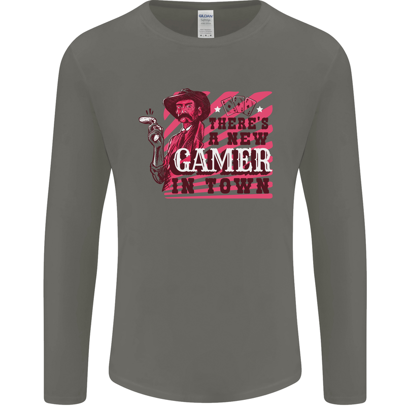 There's a New Gamer in Town Gaming Mens Long Sleeve T-Shirt Charcoal