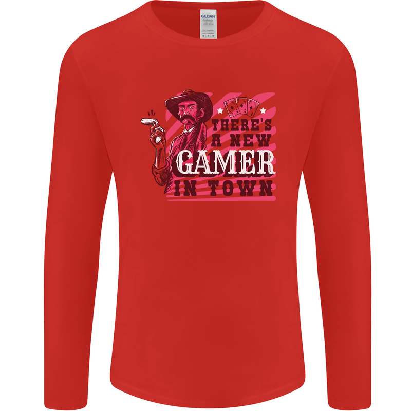 There's a New Gamer in Town Gaming Mens Long Sleeve T-Shirt Red