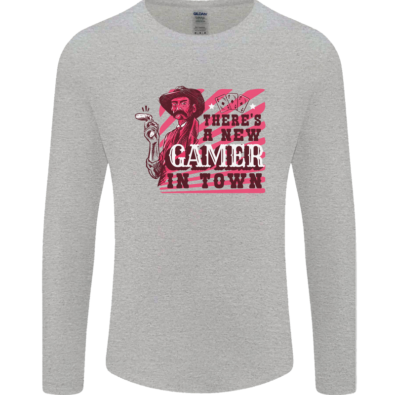 There's a New Gamer in Town Gaming Mens Long Sleeve T-Shirt Sports Grey