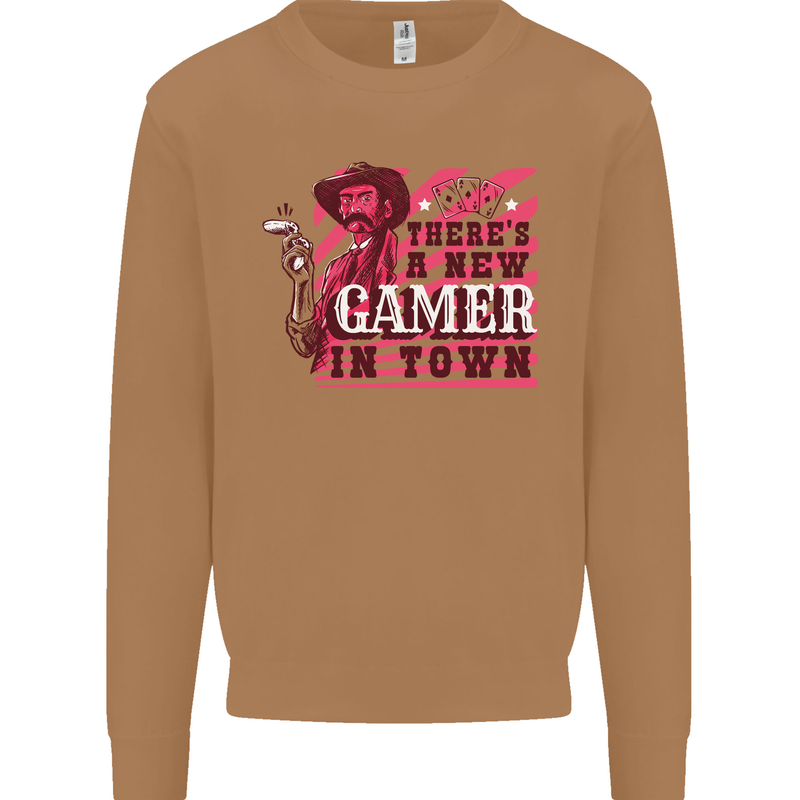 There's a New Gamer in Town Gaming Mens Sweatshirt Jumper Caramel Latte