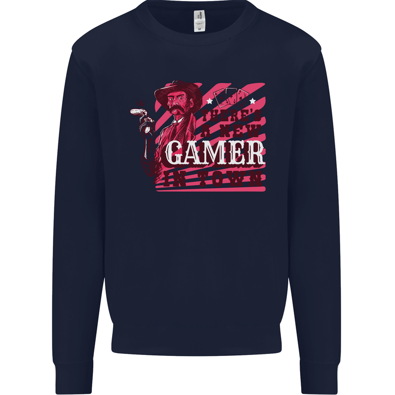 There's a New Gamer in Town Gaming Mens Sweatshirt Jumper Navy Blue