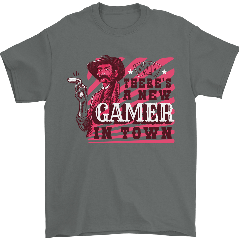 There's a New Gamer in Town Gaming Mens T-Shirt Cotton Gildan Charcoal