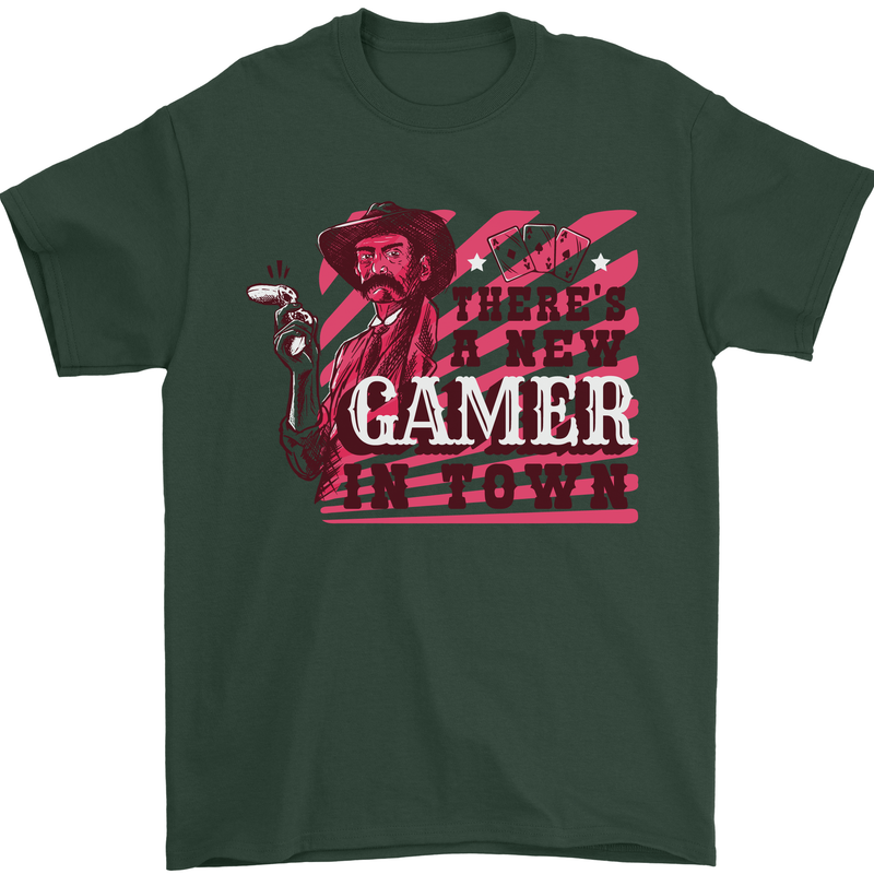 There's a New Gamer in Town Gaming Mens T-Shirt Cotton Gildan Forest Green