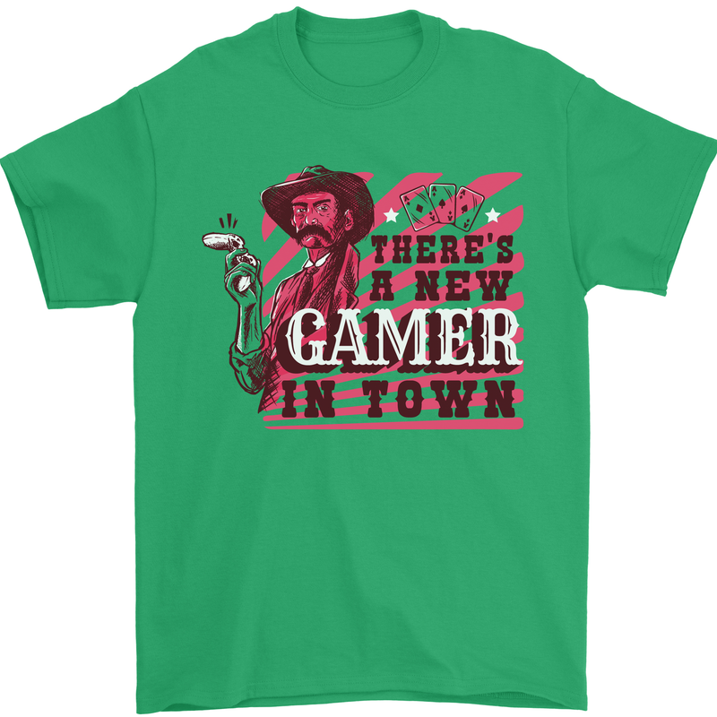There's a New Gamer in Town Gaming Mens T-Shirt Cotton Gildan Irish Green