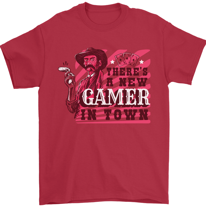 There's a New Gamer in Town Gaming Mens T-Shirt Cotton Gildan Red