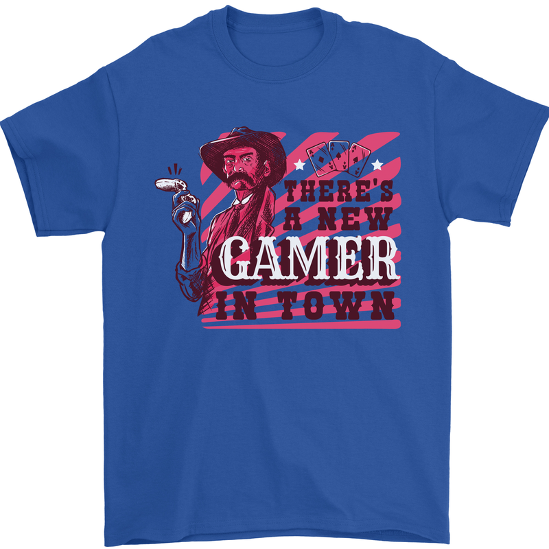 There's a New Gamer in Town Gaming Mens T-Shirt Cotton Gildan Royal Blue