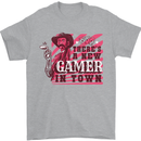There's a New Gamer in Town Gaming Mens T-Shirt Cotton Gildan Sports Grey
