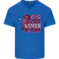 There's a New Gamer in Town Gaming Mens V-Neck Cotton T-Shirt Royal Blue