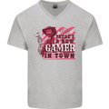 There's a New Gamer in Town Gaming Mens V-Neck Cotton T-Shirt Sports Grey