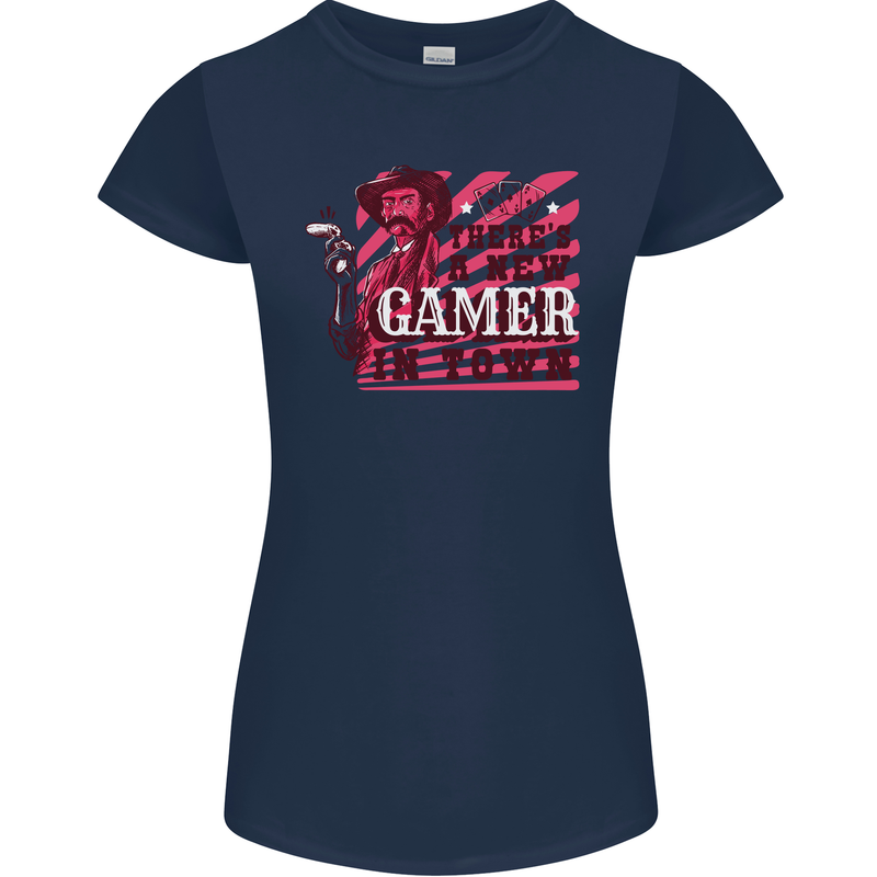 There's a New Gamer in Town Gaming Womens Petite Cut T-Shirt Navy Blue