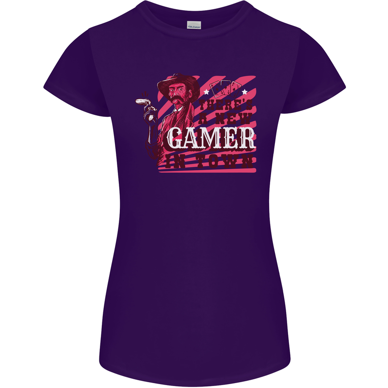There's a New Gamer in Town Gaming Womens Petite Cut T-Shirt Purple