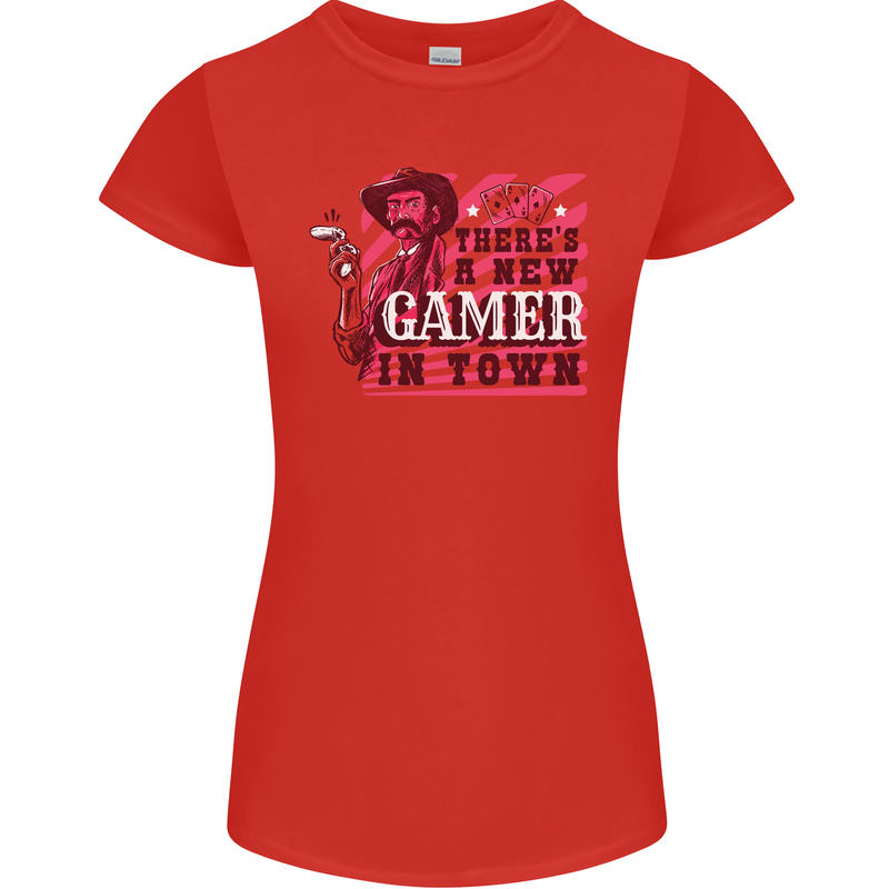 There's a New Gamer in Town Gaming Womens Petite Cut T-Shirt Red