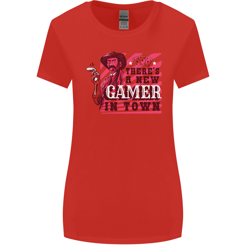 There's a New Gamer in Town Gaming Womens Wider Cut T-Shirt Red