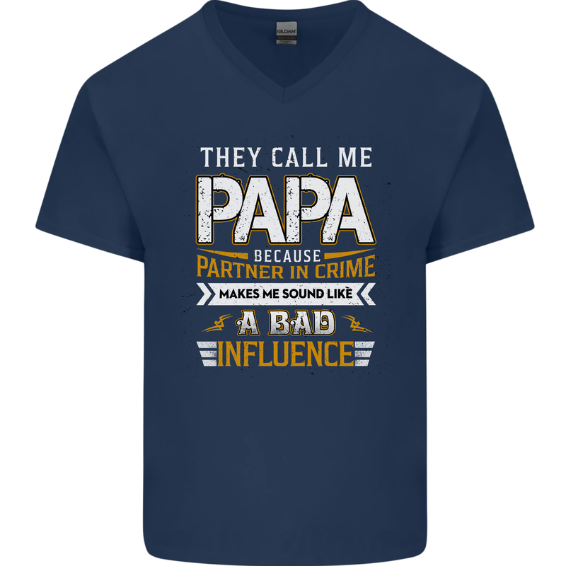 They Call Me Papa Funny Father's Day Mens V-Neck Cotton T-Shirt Navy Blue