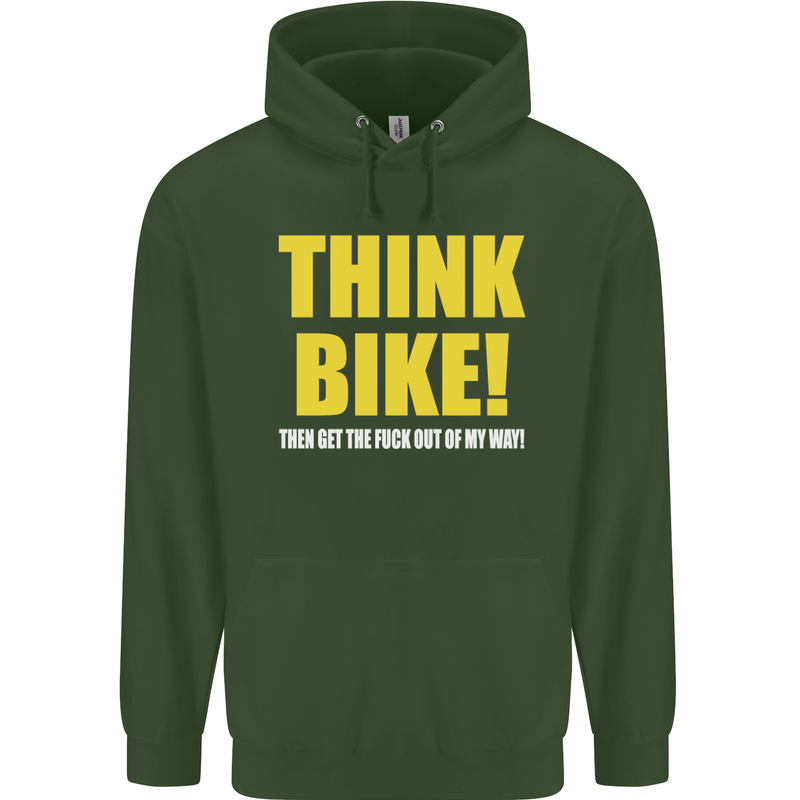 Think Bike! Cycling Biker Motorbike Bicycle Mens 80% Cotton Hoodie Forest Green