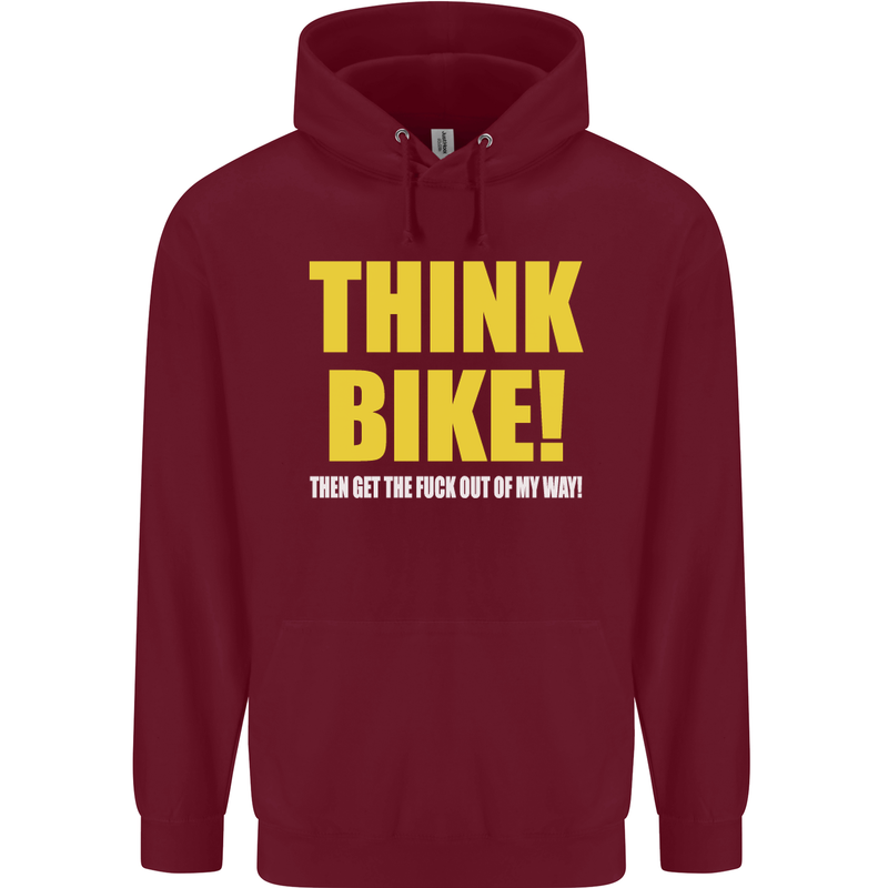 Think Bike! Cycling Biker Motorbike Bicycle Mens 80% Cotton Hoodie Maroon