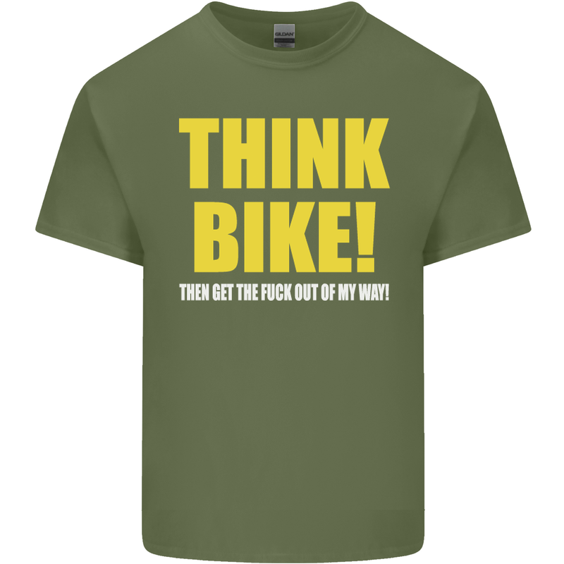 Think Bike! Cycling Biker Motorbike Bicycle Mens Cotton T-Shirt Tee Top Military Green