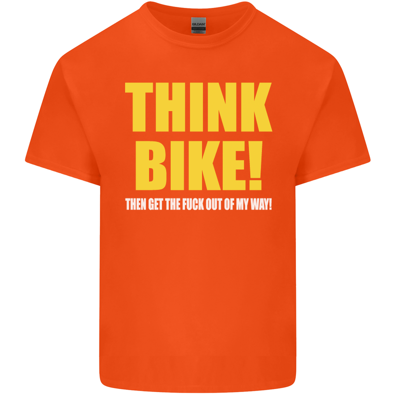 Think Bike! Cycling Biker Motorbike Bicycle Mens Cotton T-Shirt Tee Top Orange