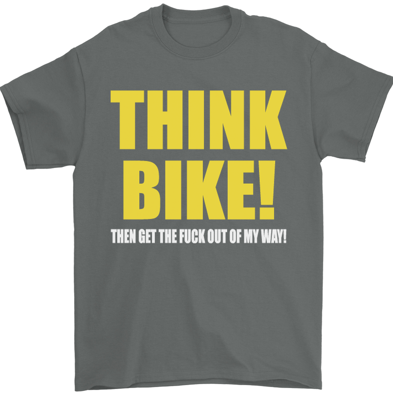 Think Bike! Cycling Biker Motorbike Bicycle Mens T-Shirt Cotton Gildan Charcoal