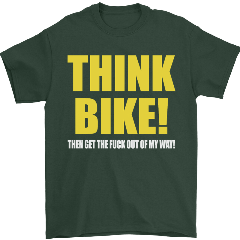 Think Bike! Cycling Biker Motorbike Bicycle Mens T-Shirt Cotton Gildan Forest Green