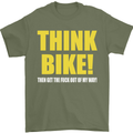 Think Bike! Cycling Biker Motorbike Bicycle Mens T-Shirt Cotton Gildan Military Green