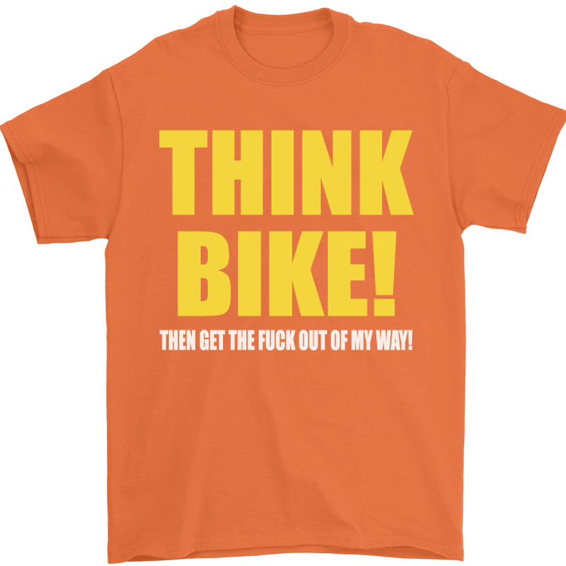 Think Bike! Cycling Biker Motorbike Bicycle Mens T-Shirt Cotton Gildan Orange