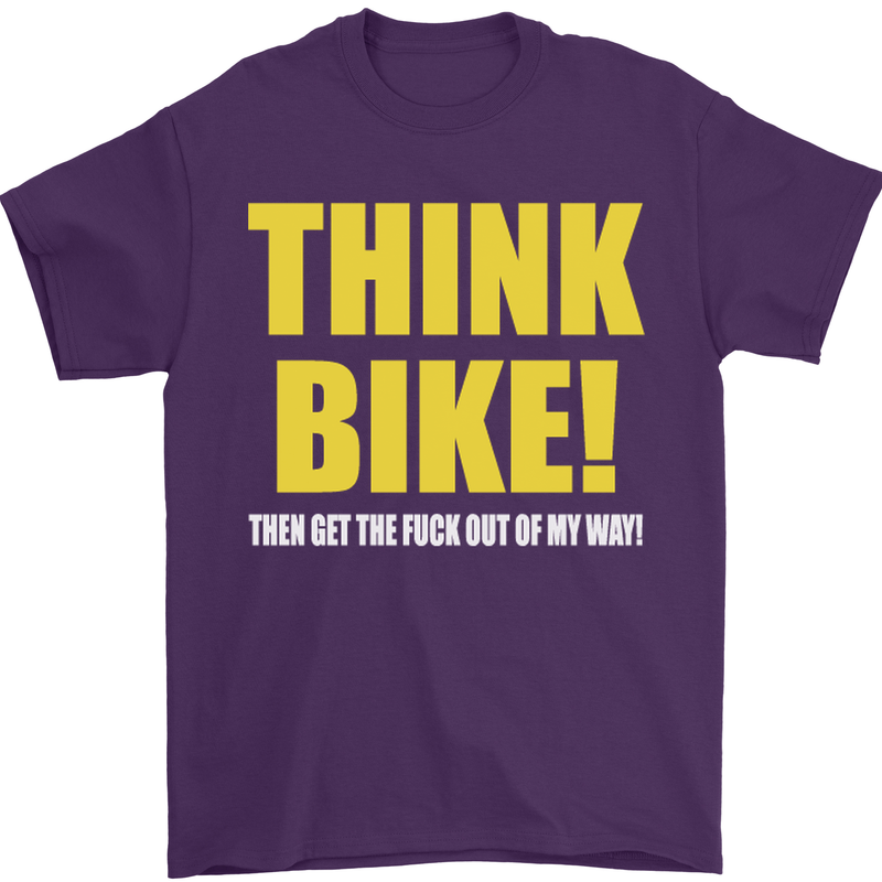 Think Bike! Cycling Biker Motorbike Bicycle Mens T-Shirt Cotton Gildan Purple
