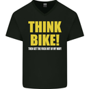 Think Bike! Cycling Biker Motorbike Bicycle Mens V-Neck Cotton T-Shirt Black