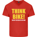 Think Bike! Cycling Biker Motorbike Bicycle Mens V-Neck Cotton T-Shirt Red