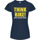 Think Bike! Cycling Biker Motorbike Bicycle Womens Petite Cut T-Shirt Navy Blue