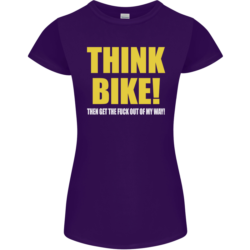 Think Bike! Cycling Biker Motorbike Bicycle Womens Petite Cut T-Shirt Purple