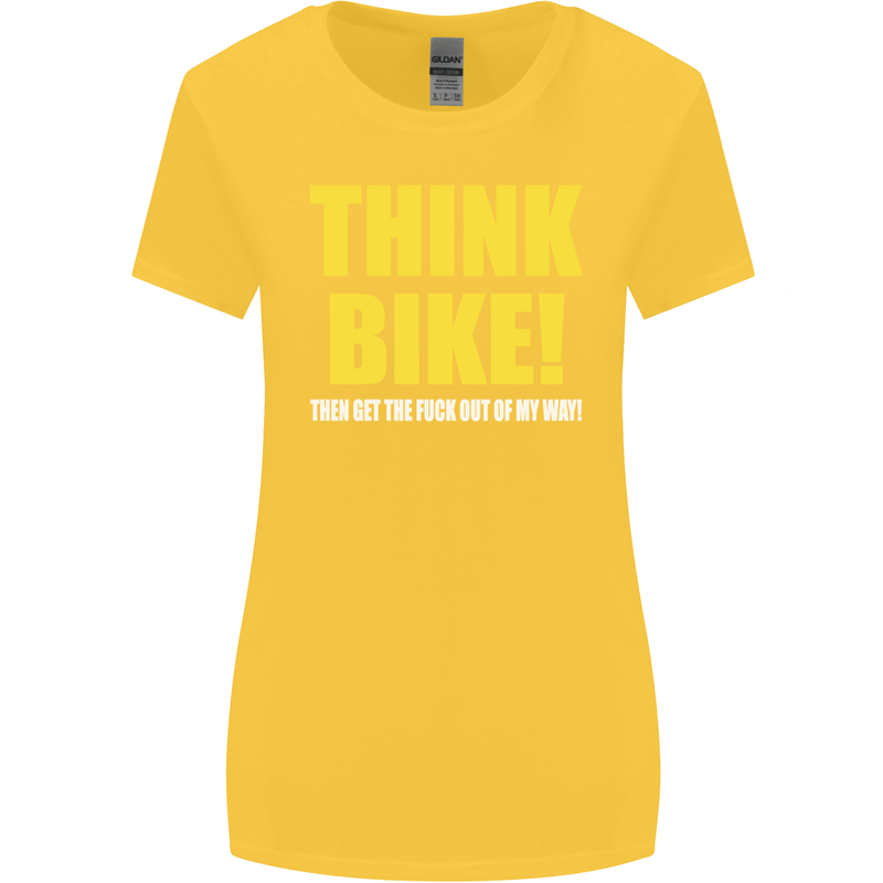 Think Bike! Cycling Biker Motorbike Bicycle Womens Wider Cut T-Shirt Yellow