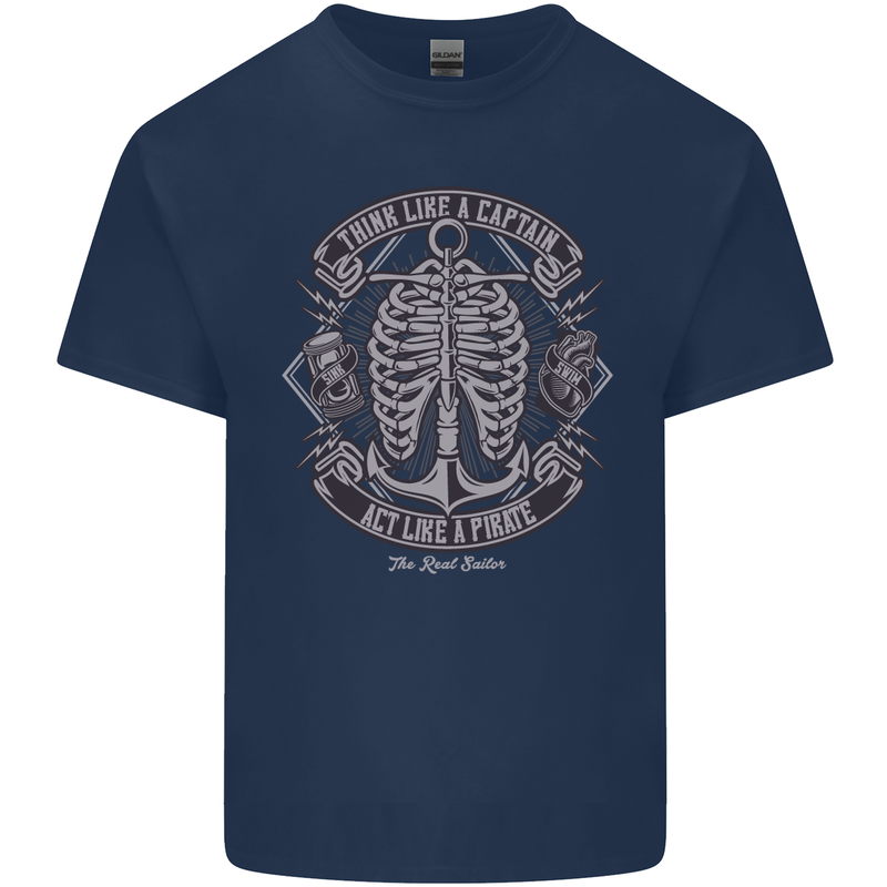 Think Like a Pirate Act Captian Sailing Kids T-Shirt Childrens Navy Blue