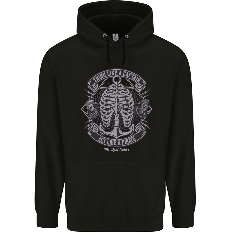 Think Like a Pirate Act Captian Sailing Mens 80% Cotton Hoodie Black