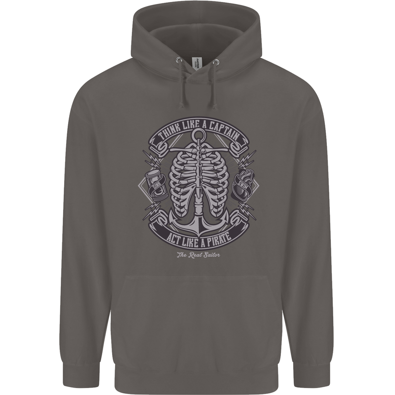 Think Like a Pirate Act Captian Sailing Mens 80% Cotton Hoodie Charcoal