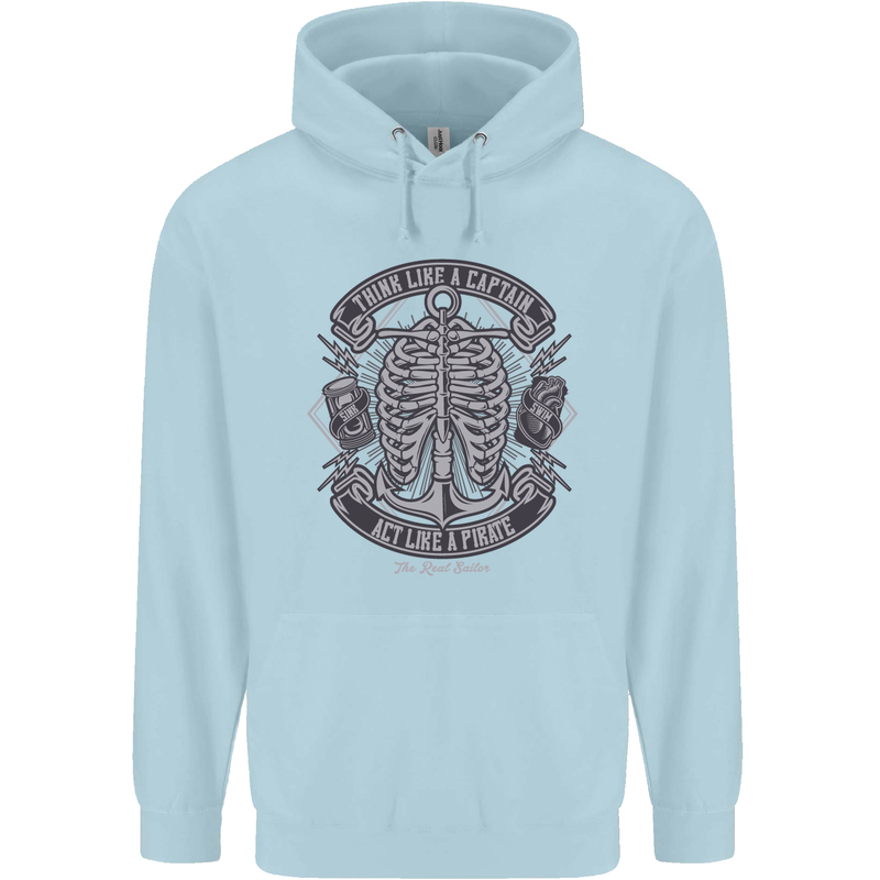 Think Like a Pirate Act Captian Sailing Mens 80% Cotton Hoodie Light Blue