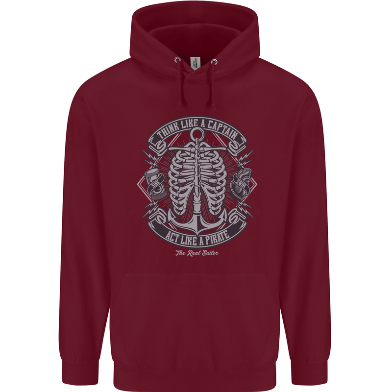 Think Like a Pirate Act Captian Sailing Mens 80% Cotton Hoodie Maroon