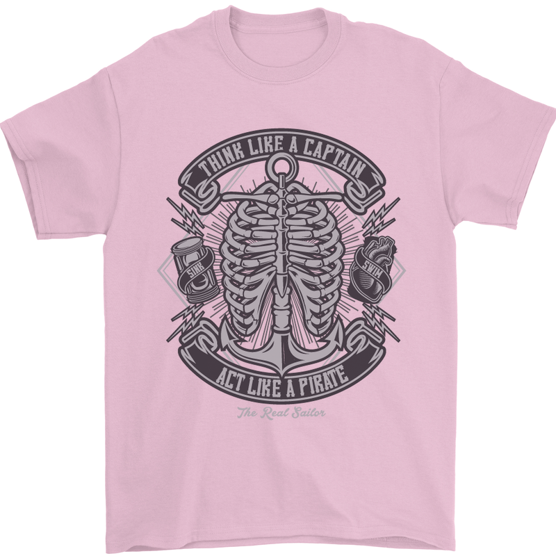 Think Like a Pirate Act Captian Sailing Mens T-Shirt Cotton Gildan Light Pink