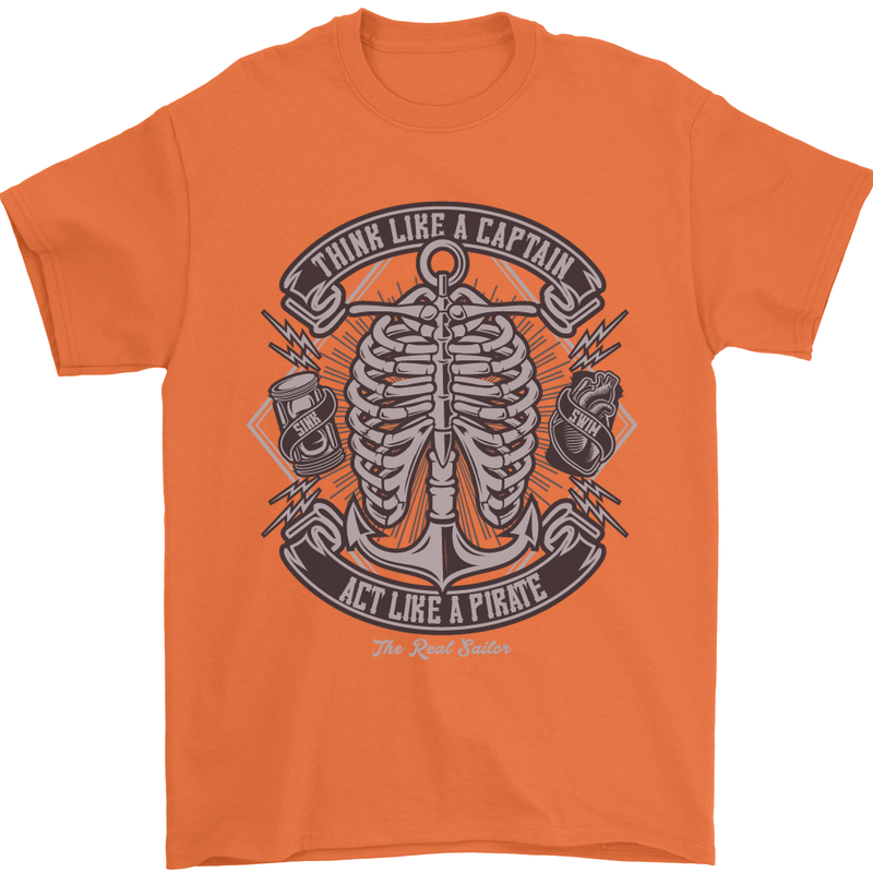 Think Like a Pirate Act Captian Sailing Mens T-Shirt Cotton Gildan Orange