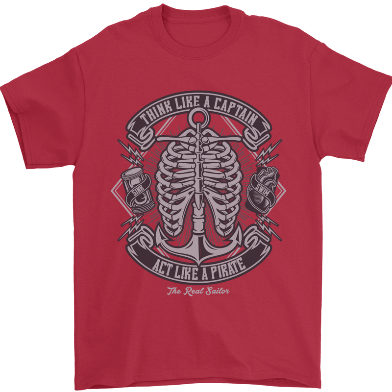 Think Like a Pirate Act Captian Sailing Mens T-Shirt Cotton Gildan Red