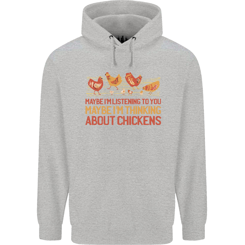 Thinking About Chickens Funny Farm Farmer Childrens Kids Hoodie Sports Grey