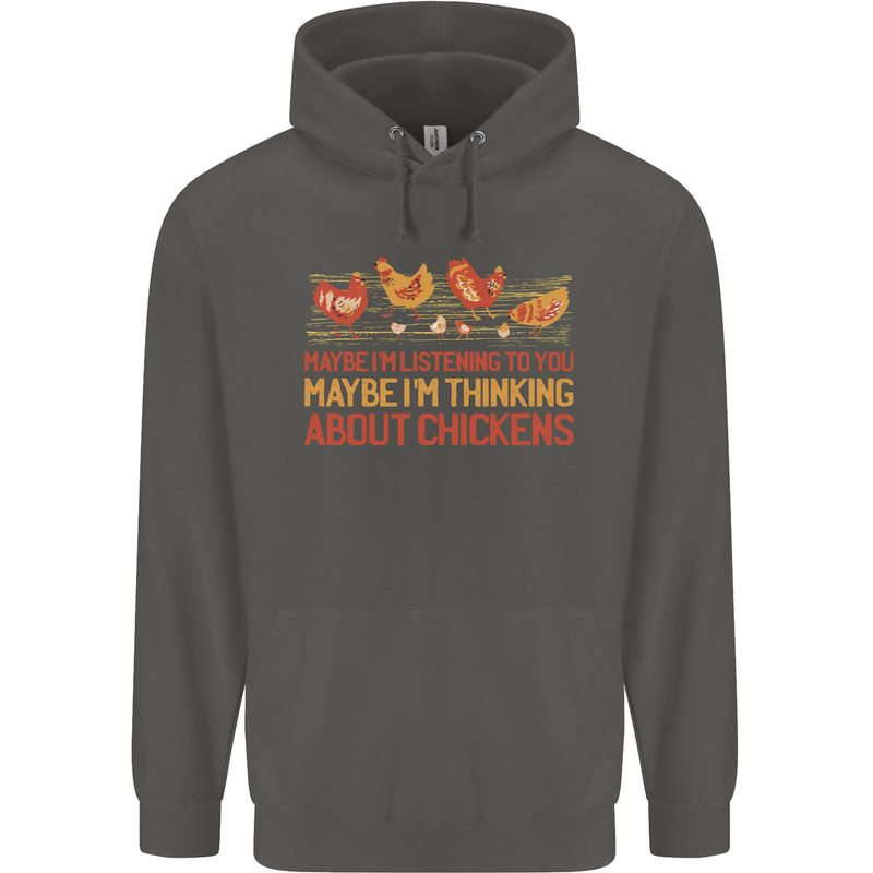 Thinking About Chickens Funny Farm Farmer Childrens Kids Hoodie Storm Grey