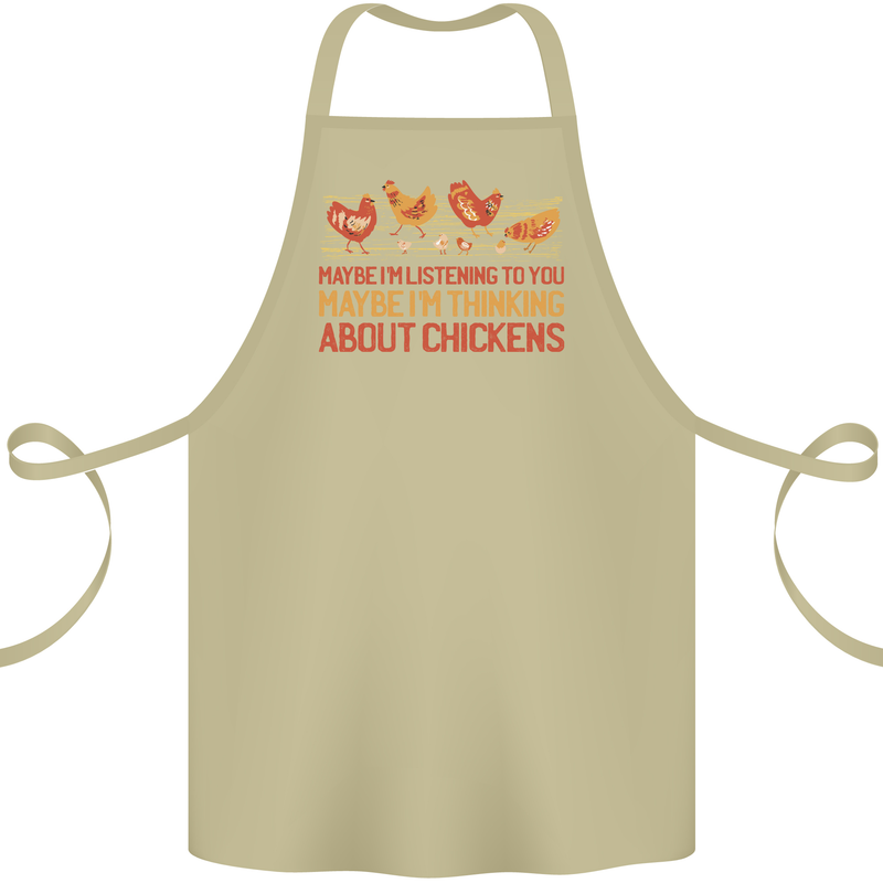 Thinking About Chickens Funny Farm Farmer Cotton Apron 100% Organic Khaki