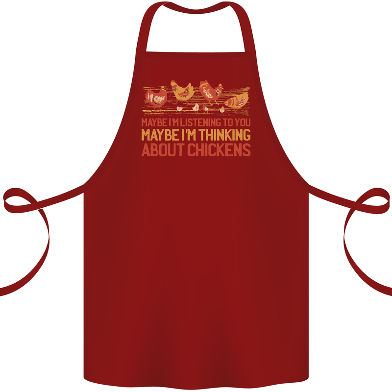 Thinking About Chickens Funny Farm Farmer Cotton Apron 100% Organic Maroon