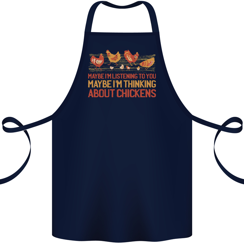 Thinking About Chickens Funny Farm Farmer Cotton Apron 100% Organic Navy Blue